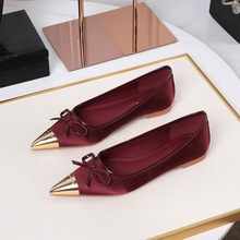 2161-1 French style single shoe bow, metal pointed satin versatile, one foot flat heel, evening style commuting women's shoes
