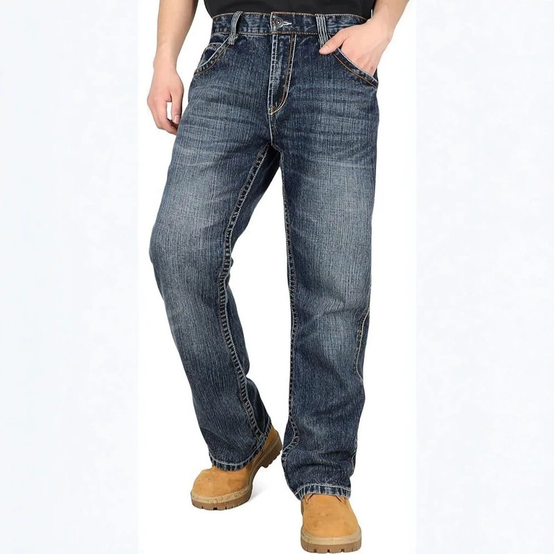 Men's carpenter jeans, loose fit, boot cut, heavy-duty denim, vintage wash, 9 functional pockets
