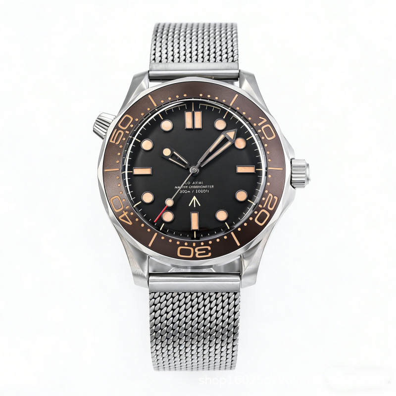 Kişi üçün mexaniki saat, keramika bezel, işıqlı, metal qayış