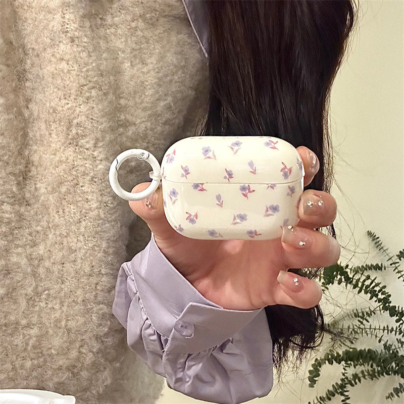 Gentle Purple Floral AirPods Pro Case for Apple 1/2/3 Generation Wireless Bluetooth Protective Cover for Women