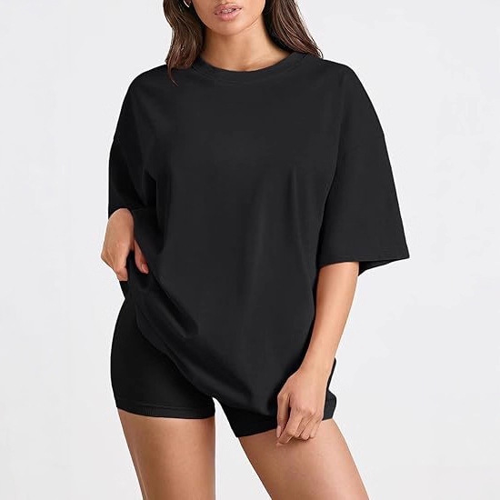 European and American Cross-Border Women's T-Shirt, Plus Size Batwing Casual Top, Short-Sleeved Fitness Wear, Trendy Round Neck T-Shirt with Bat Sleeves