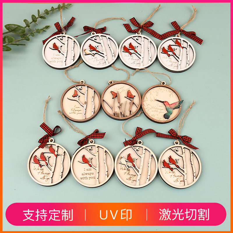 Modern Simple Creative Wooden Pendant Crafts Hangtag Ornaments Outdoor Bird Wood Carving Pendant Boxwood Decoration