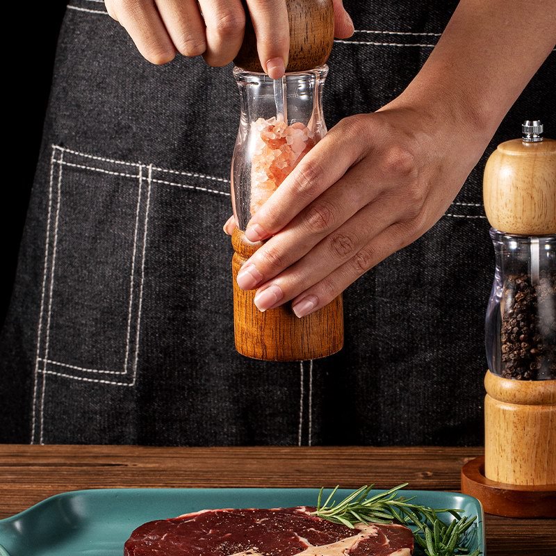 Amoladora de pimienta de madera transparente base traje cocina pimienta sal marina Molino de pimienta negro hogar camping condimento botella