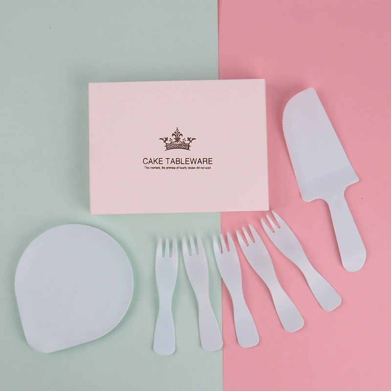 Нож и вилка, одноразовый нож и вилка для торта, волнистая вилка, пластиковый поддон для капель, подарочная коробка, комбинация «три в одном», производитель, оптовая продажа