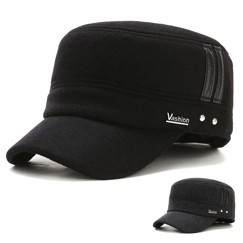 2022 Woolen Ear-Protecting Duckbill Cap With Letter Design, Fashionable, Warm, Cold-Proof, Flat-Top, Middle-Aged Elderly_voghion.com