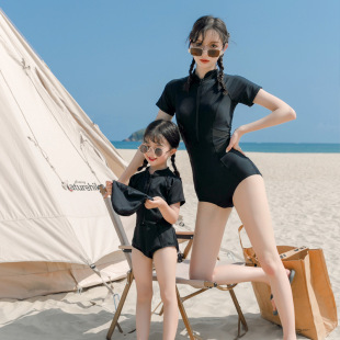 2025 New Parent-Child Swimsuit Mother and Daughter One-Piece Girls Fashionable, Sweet and Cute Hot Spring Beach Vacation Swimwear