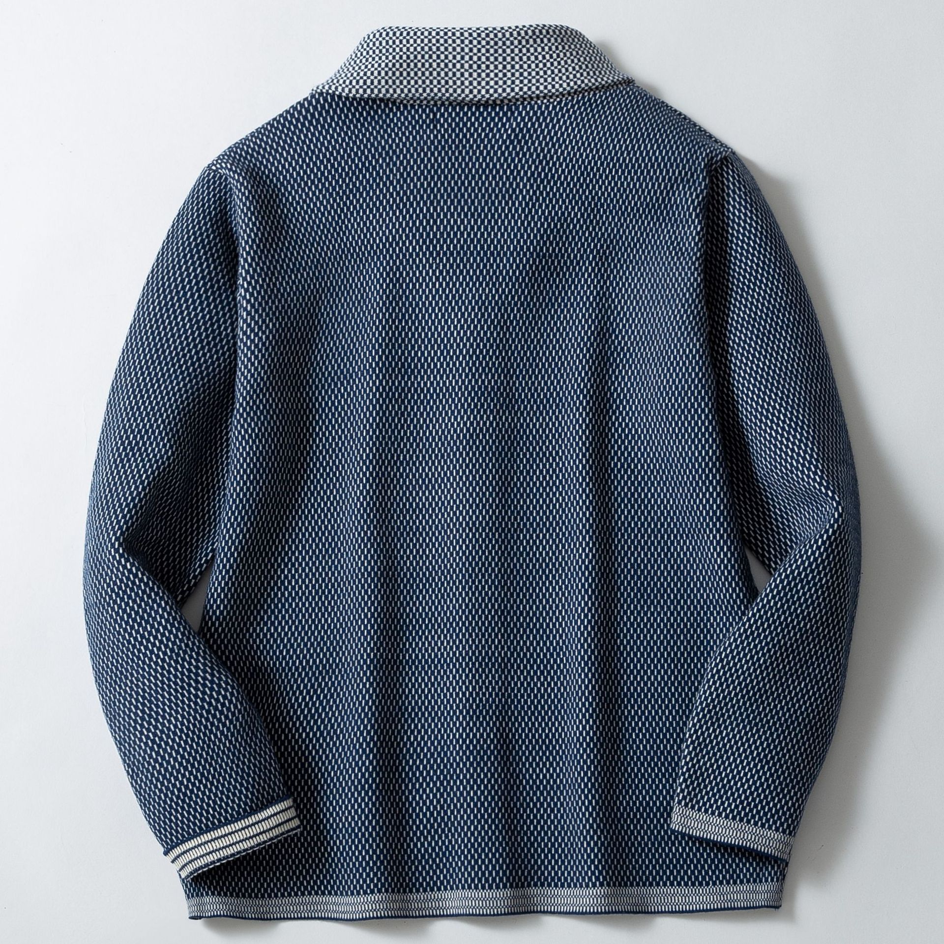 Men's Clothing men's casual jacquard knitted sweater jacket autumn and winter three dimensional patch pocket cardigan lapel sweater SY0048_voghion.com