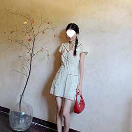 复古工艺条纹印花水果刺绣连衣裙女夏2026新款系带长裙图片色其他