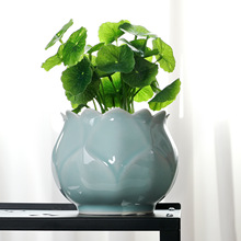 青瓷创意家居荷花罐客厅桌面装饰品手工桌面茶道摆件水培插花花瓶