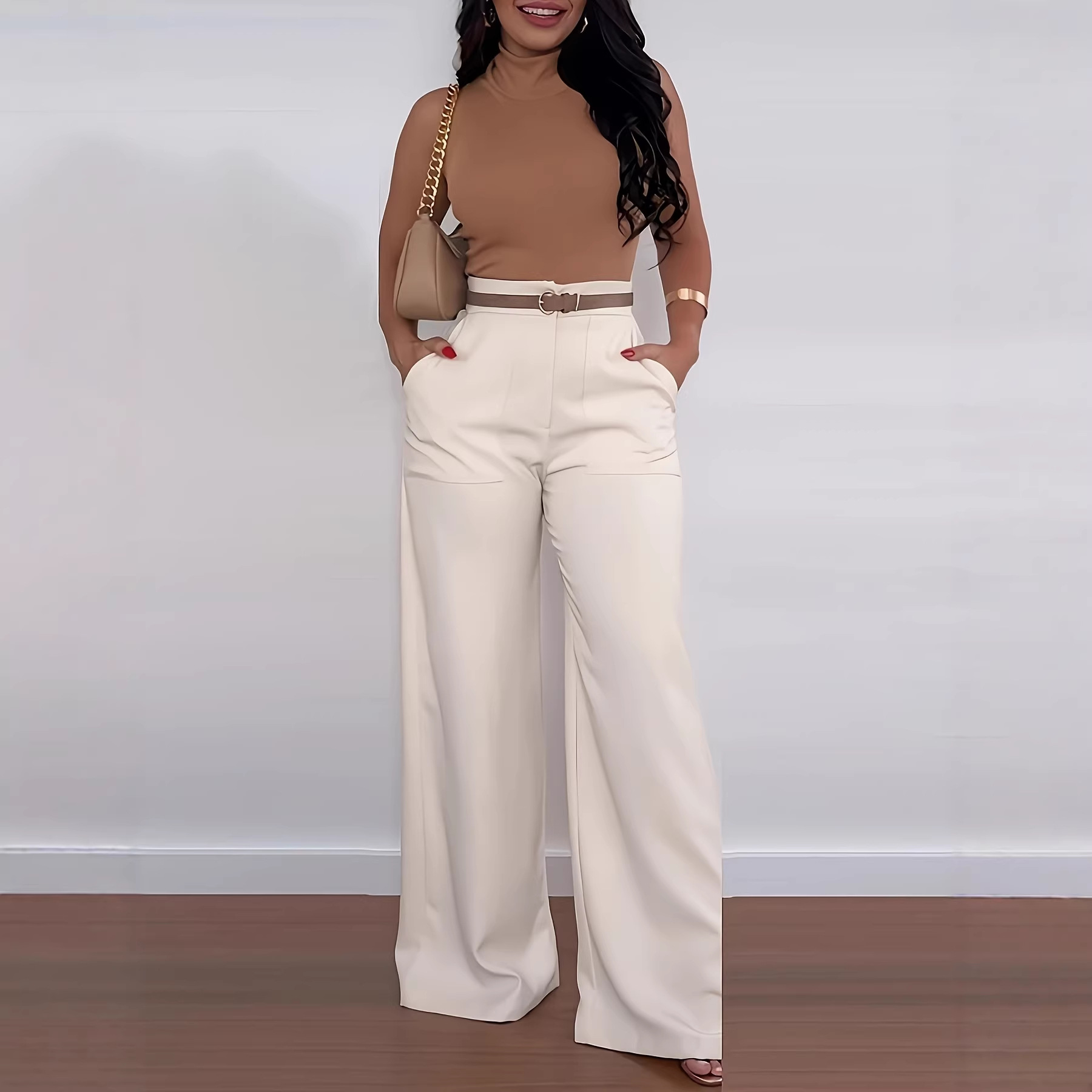 2026 otoño y invierno pantalones de trajes europeos y estadounidenses pantalones largos de piernas anchas de comercio exterior fabricantes de pantalones casuales de mujer en stock image 3