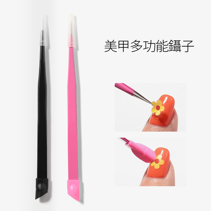 Nail multi-functional double-headed tweezers with silicone pressure bar stickers Diamond-embedded clip Diamond special straight tweezers nail tools Nail multi-functional double-headed tweezers with silicone pressure bar stickers Diamond-embedded clip Diamond special straight tweezers nail tools