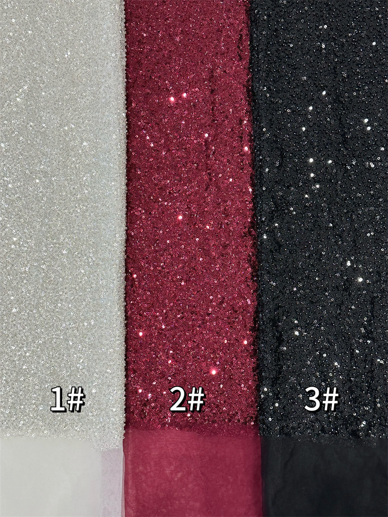 Comercio exterior transfronterizo de alta densidad full sequins tubo de perlas modelo de tela bordada vestido de novia cena tela bordada tridimensional