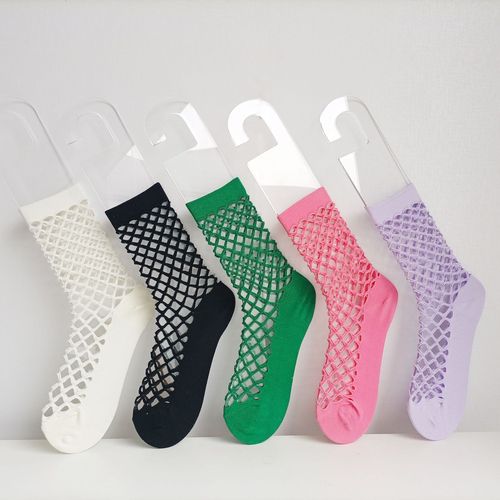Summer new socks women's solid color hole socks jk style women's white breathable thin mesh hollow tube socks