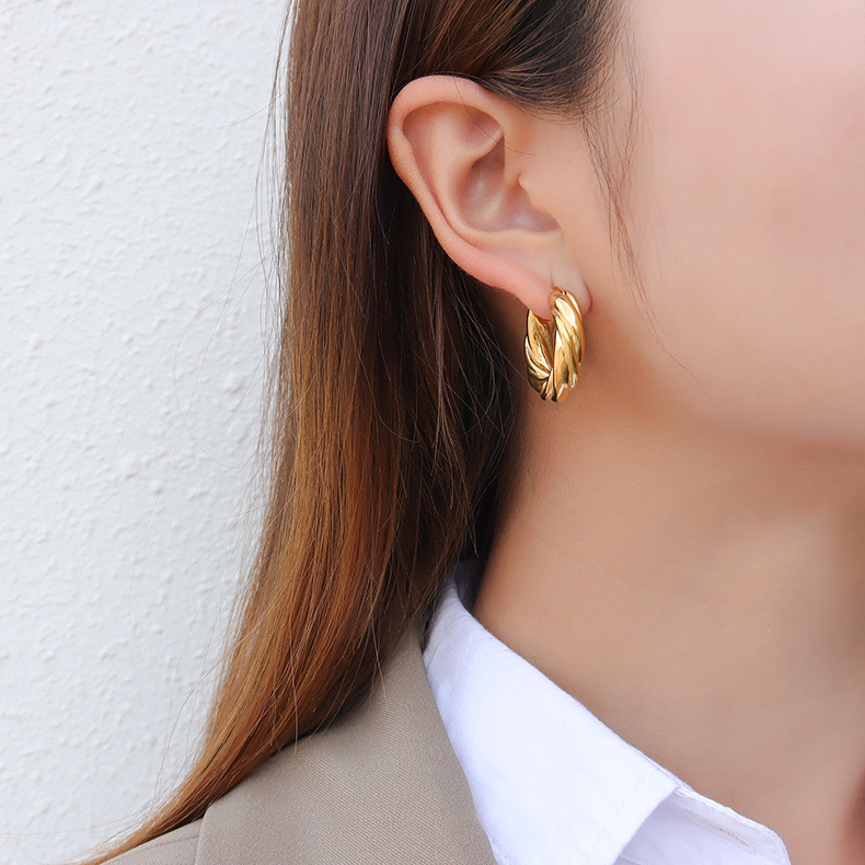Pendientes de anillo trenzado dorado, estilo retro minimalista, diseño de lujo para mujer, suministro al por mayor
