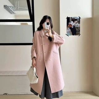 2025秋冬新款双面羊毛大衣女娃娃领长款韩版宽松显瘦羊毛呢外套