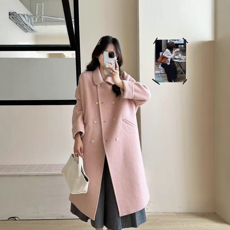 2025 New Autumn and Winter Double-Sided Wool Outwear Women's Doll Collar Long Korean Style Loose Slim Woolen Outwear