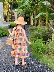 Girls vest dress summer new style floral plaid sleeveless holiday style suspender dress for children and middle-aged children