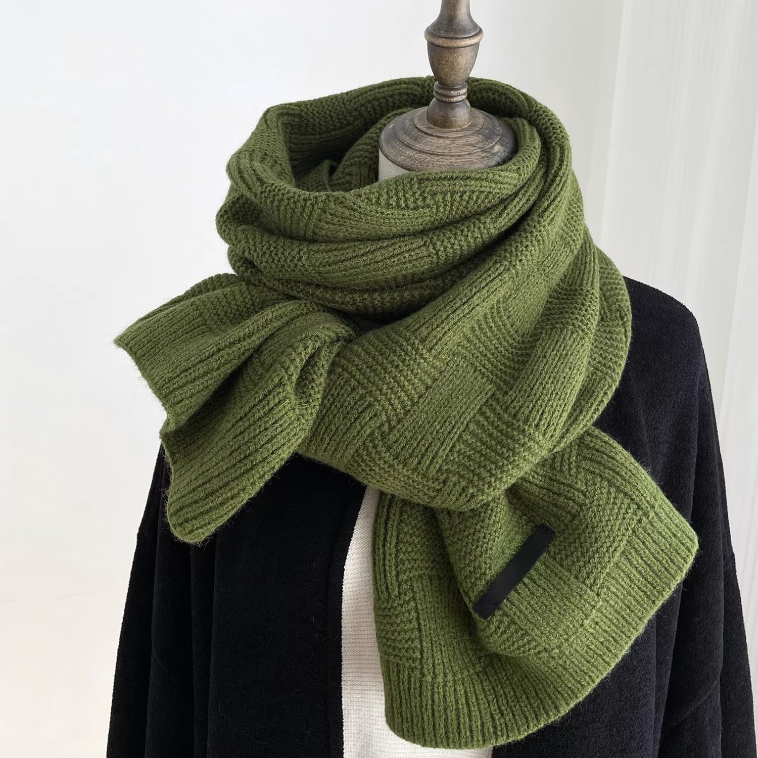 Knitted Green Scarf 22 Korean Style Simple Solid Color All-match Scarf Couple Autumn and Winter Artistic Warm Imitation Cashmere Long
