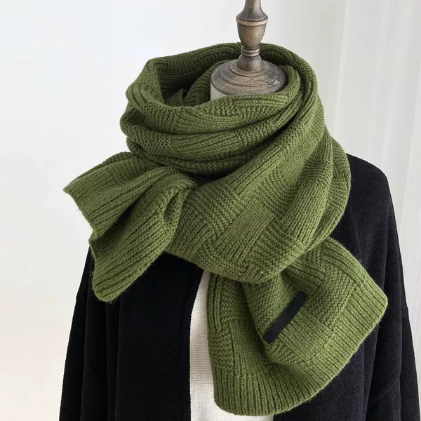Knitted Green Scarf 22 Korean Style Simple Solid Color All-match Scarf Couple Autumn and Winter Artistic Warm Imitation Cashmere Long