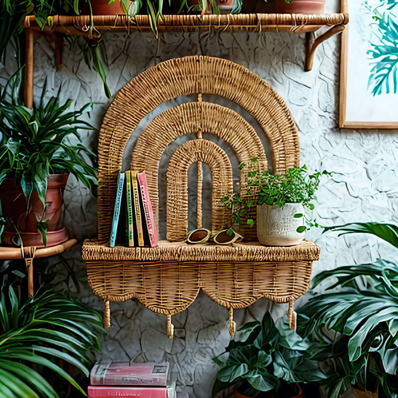 Soporte para llaves de pared de entrada de ratán Soporte para decoración de la habitación de los niños Balcón tejido a mano Soporte para macetas de plantas verdes suculentas image 4