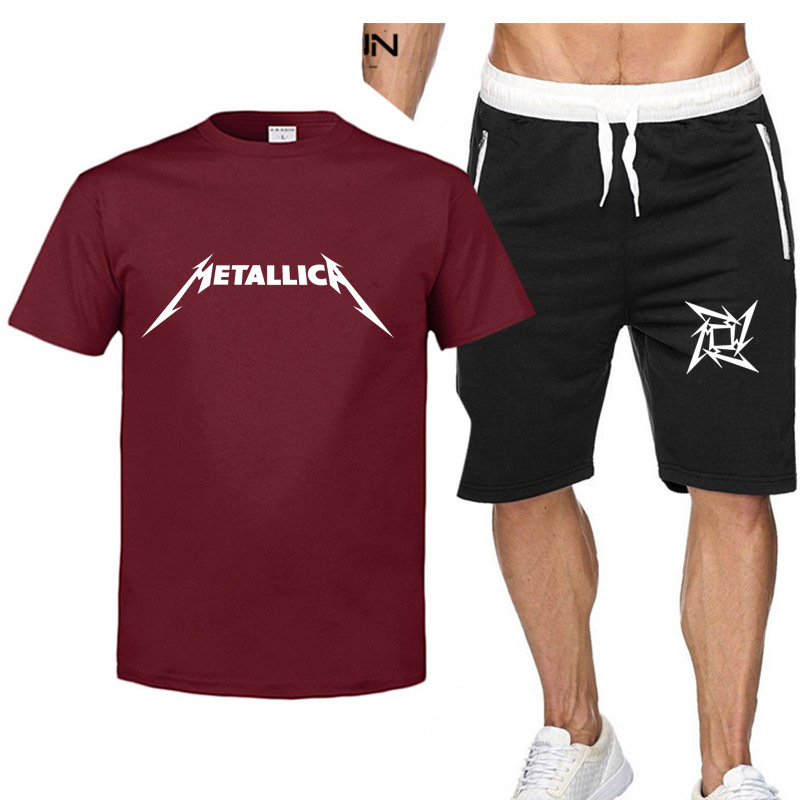 ShorT-sleeved T-shirT SuiT ShorTs Band Rock European and American Classic Heavy MeTal Cross-border ExporT Men's Summer CommemoraTive ShirT