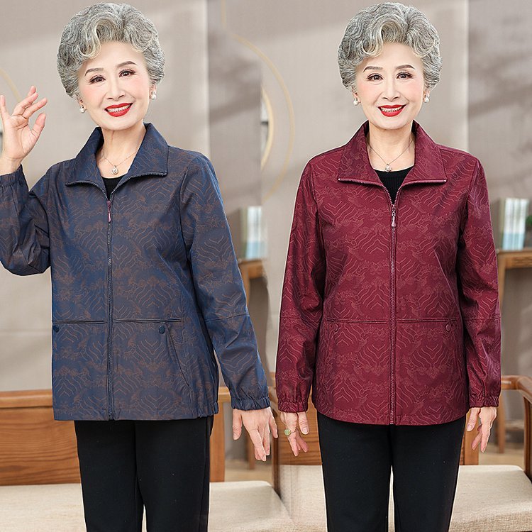 年人春装女奶奶装风衣外套短款长袖妈妈春秋上衣洋气老太太衣服|undefined