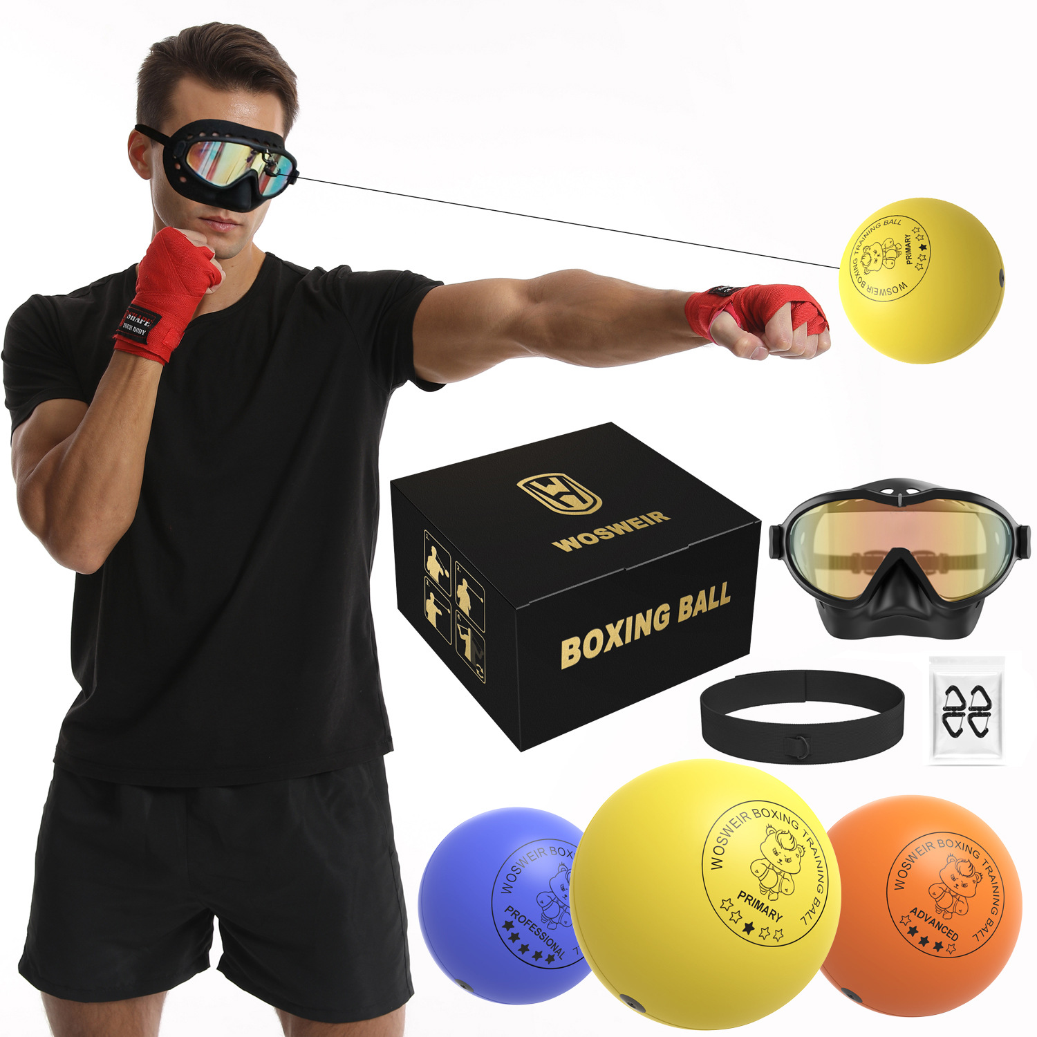 Balón de reacción montado en la cabeza de protección completa bola de acompañamiento de seguridad boxeador asistente bola de velocidad pequeña blanca entrenador de boxeo interior para niños image 5
