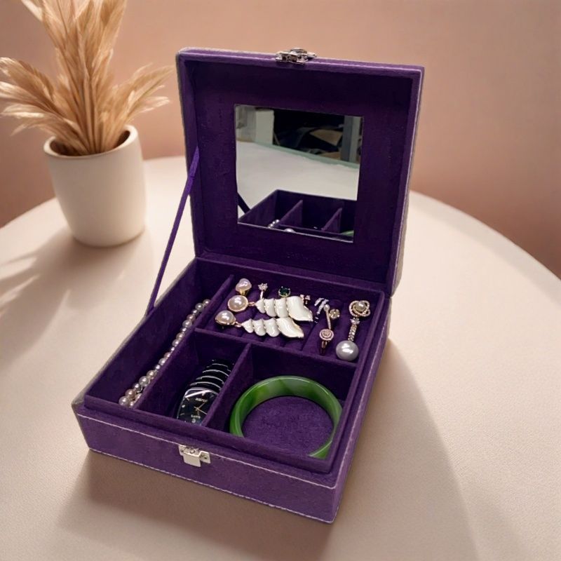 厂家直供鹿皮绒首饰盒收纳盒化妆盒  现货可批发精美