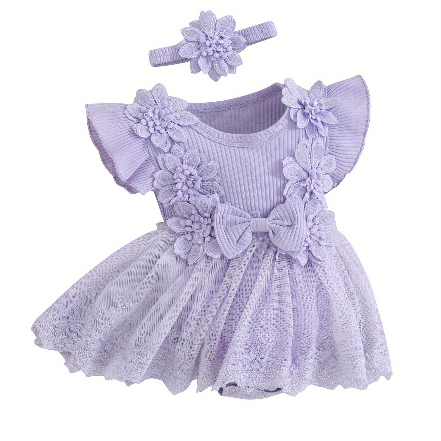 Baby Girl 2pcs Outfits Mesh Lace Patchwork Ruffle Romper transfronterizo