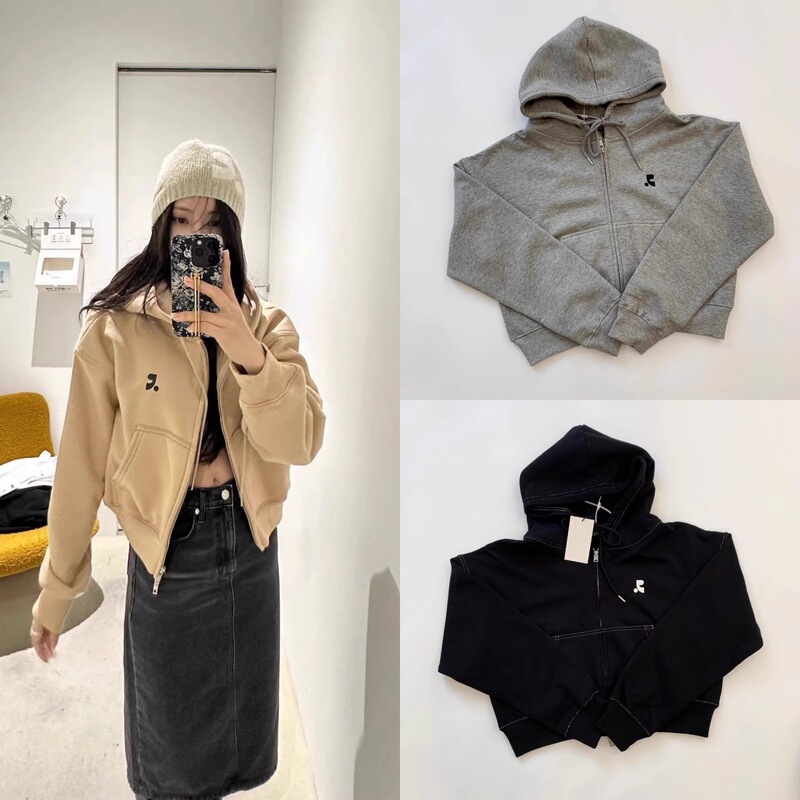 South Korea Niche Designer Double RR Sweatshirt REST Zipper Hooded Short Coat Jacket Loose Personalized Trendy Women