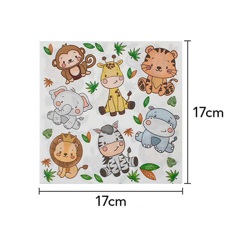 Segunda generación Forest Zoo fiesta de cumpleaños infantil suministros vajilla desechable taza de papel Placa de papel banner diseño traje