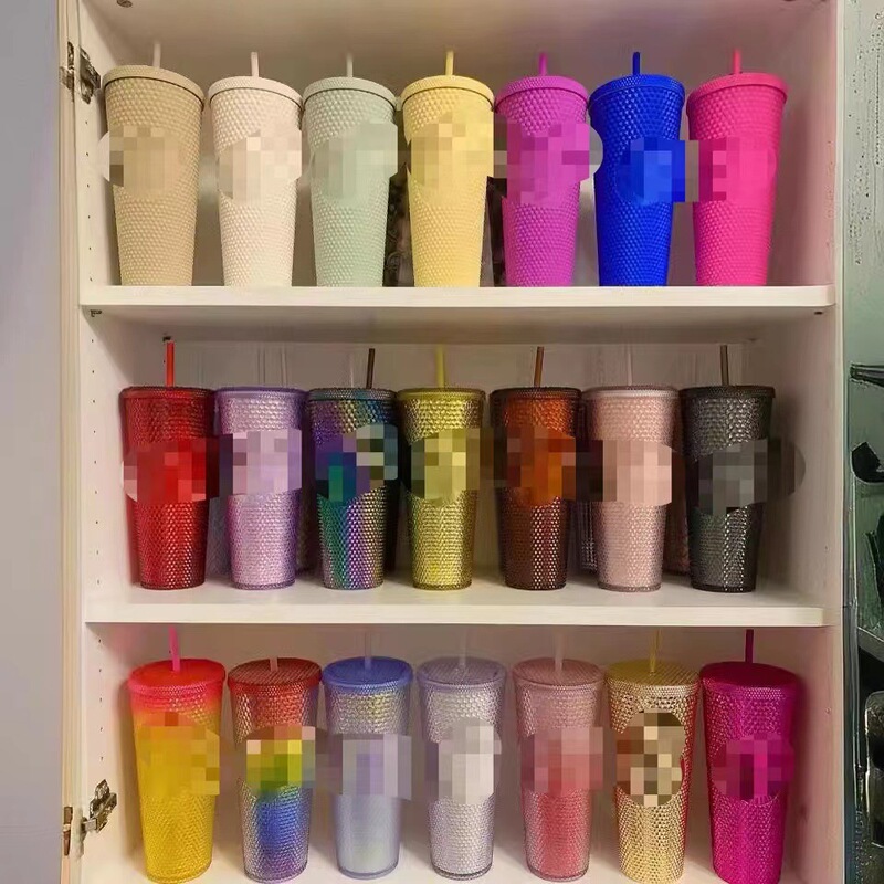 星⭐同タイプのプラスチックカップザクロ蓮カップ卸売り高颜値ストローカップ紙箱付きコップロゴ自慢メッキ|undefined