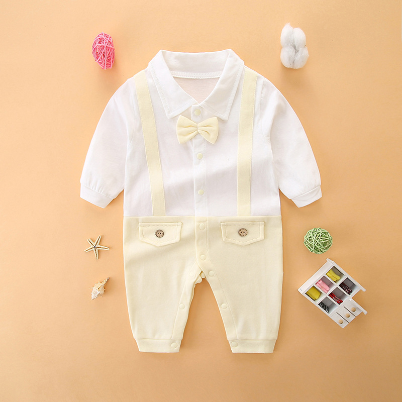 Baby one-piece clothes spring and autumn pure cotton gentleman newborn full moon dress gift one-year-old baby outing romper