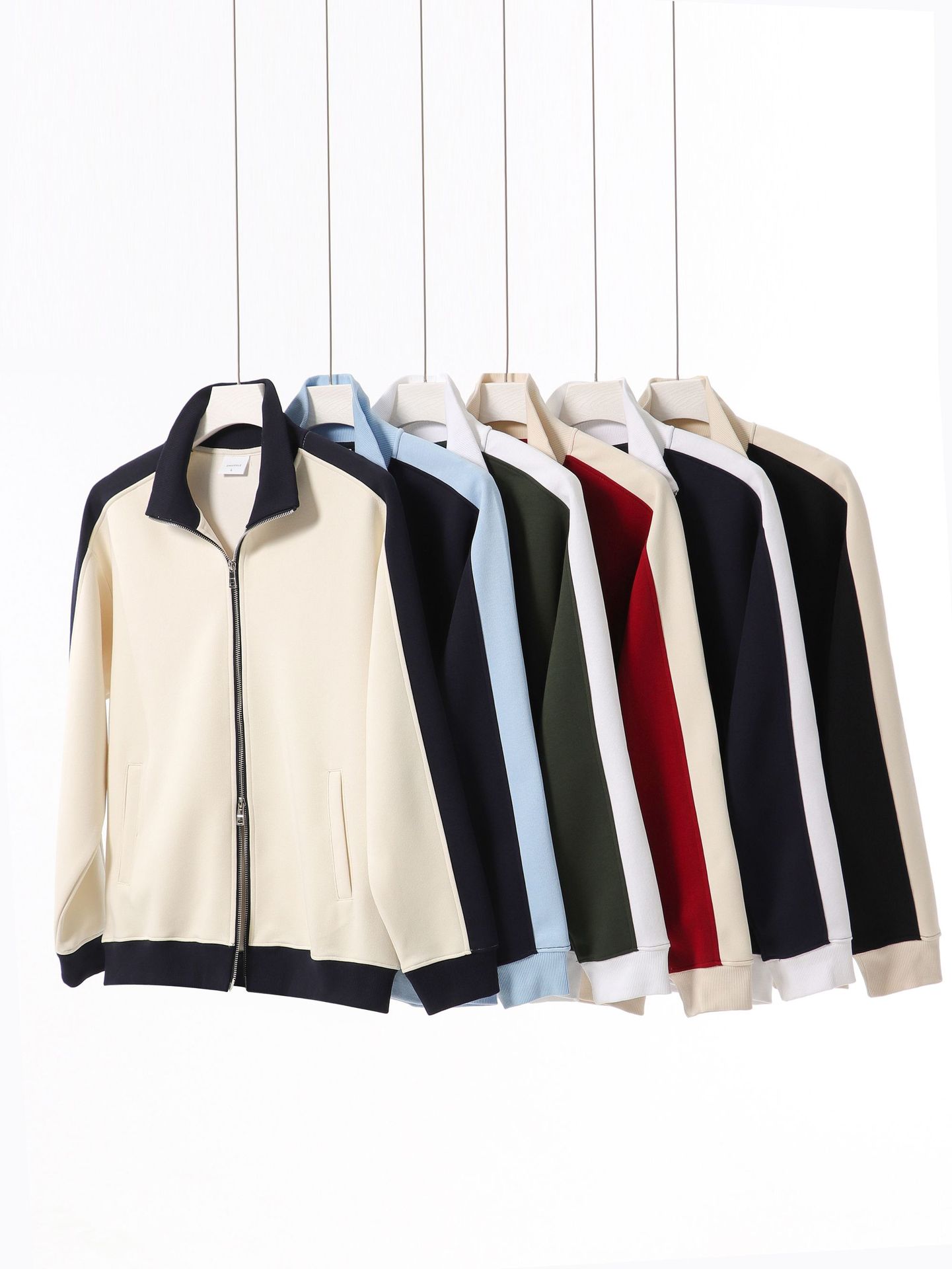 New 380g Heavy Trendy Cotton Contrast Color Double Zipper Vertical Collar Sweater Men's Trendy Brand Knitted Cardigan Jacket Jacket Women
