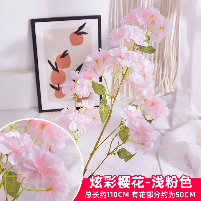 Simulación de flores de cerezo flor de plástico decoración flor falsa caña ingeniería paisajística al por mayor cifrado árbol de cerezo flores de seda de techo artificial