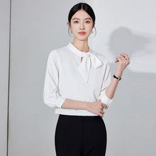 雪纺衬衫女2025春夏新款中袖白色百搭系带衬衣专卖店柜姐导购工装