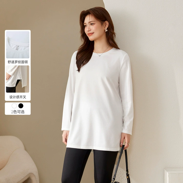 Xianlixiu женская повседневная, удобная и простая универсальная футболка больших размеров с разрезом, толстая мм, осень 2024, новый стиль