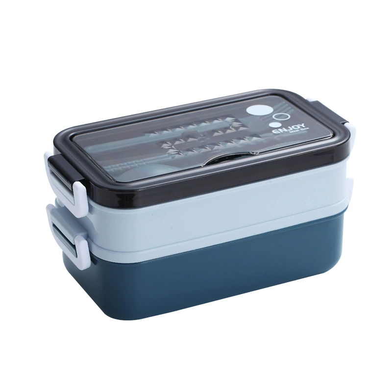 Double-Layer Lunch Box, Stainless Steel + PP, 1050 ml, Compact Bento Set