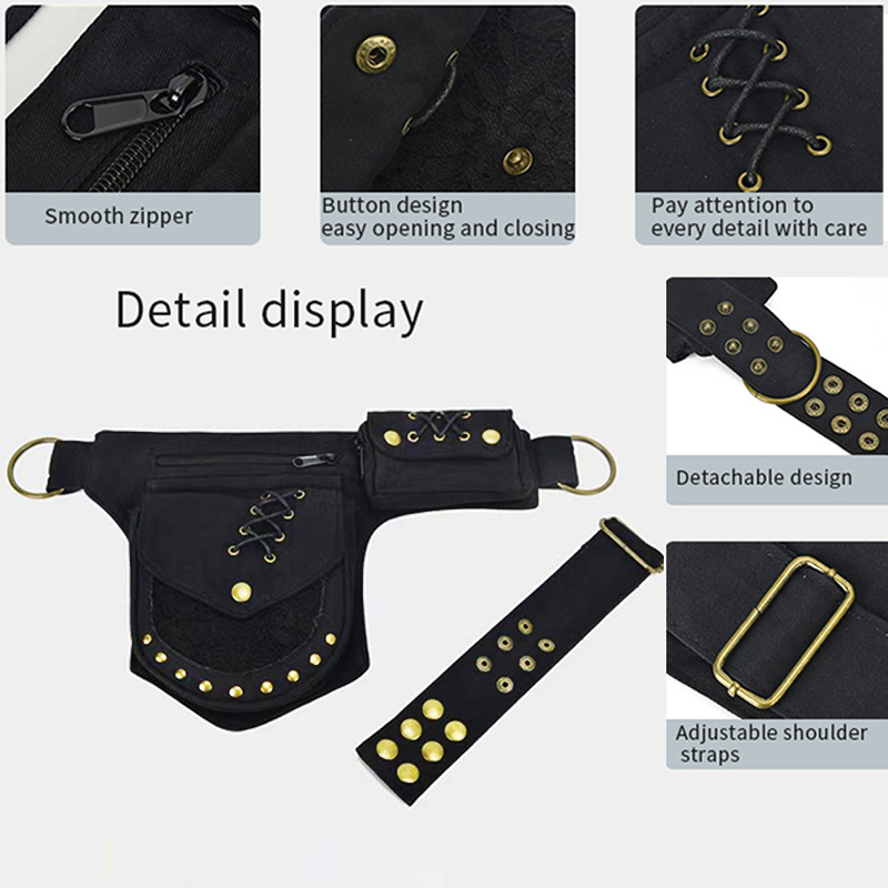 新款外贸复古金属腰包户外手机收纳包时尚男女通用款布艺胸包批发|ru