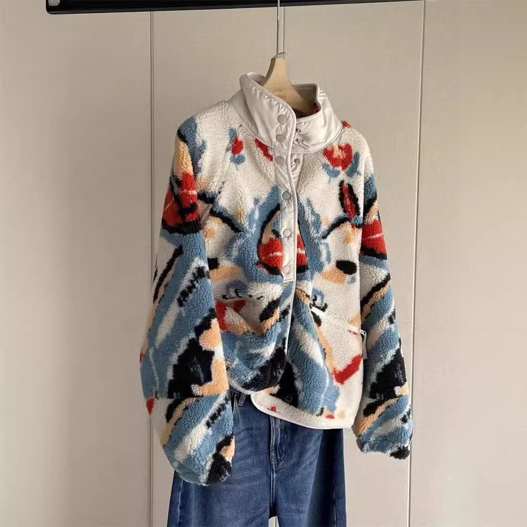 Etiqueta de corte de marca Ropa de mujer Liquidación de productos de cola Comercio exterior Excedente de exportación Solo polar Cuello alto Cardigan Abrigo de felpa para mujeres Otoño e Invierno