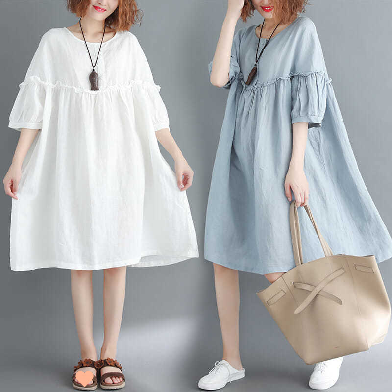 Plus Size Oversized Maternity Dress Summer 200- 150kg Cotton and Linen Loose Fat Girl Slimming Look Long Skirt