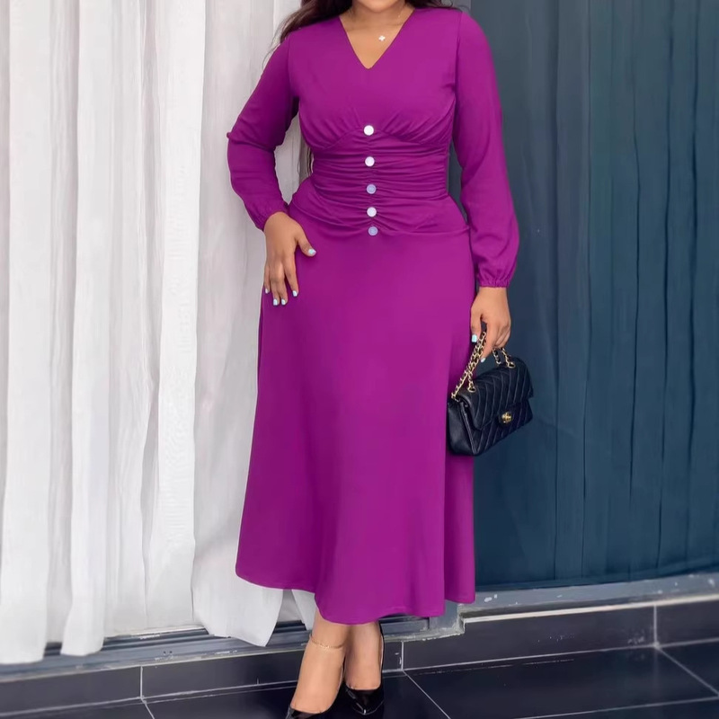 11035 Cross-Border European and American Amazon Women's Casual Elegant Long-Sleeved Waist-Cinching Slim-Fit Dress 11035 Cross-Border European and American Amazon Women's Casual Elegant Long-Sleeved Waist-Cinching Slim-Fit Dress
