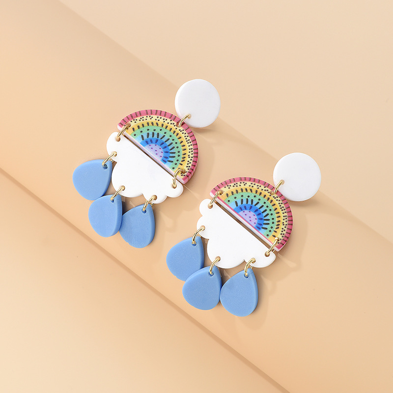 Nihaojewelry Korean Style Rainbow Water Drop Pendant Earrings Wholesale Jewelry display picture 3