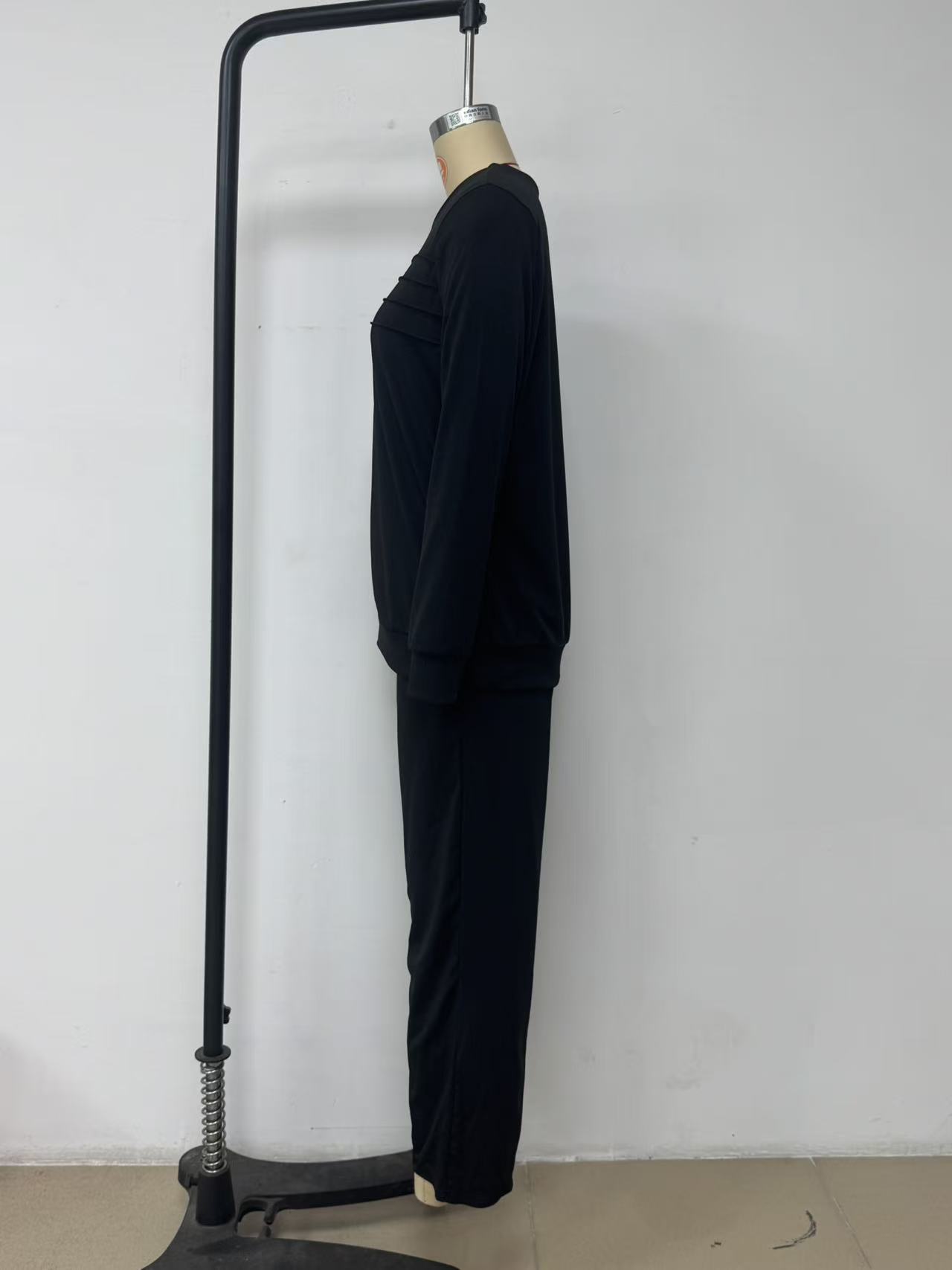 Women's Autumnal European American Style Long Sleeve Round Neck Top And Wide Leg Pants Set Casual Elastic Waist_ecoleips.com