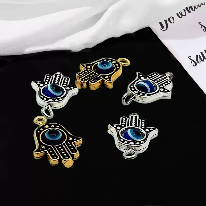 外贸爆款法蒂玛之手土耳其蓝眼睛恶魔之眼合金小吊坠 diy饰品配件