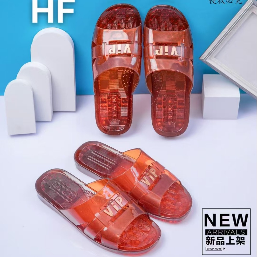 Men's Bathroom Shower Sandals with Non-Smelly Feet, Plastic Raw Rubber Home Crystal Slippers with Cow Tendon Soles