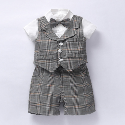 Cross-border summer new style boy and baby gentleman suit, year-old dress, climbing suit, vest, shorts, bow tie, multi-piece set wholesale