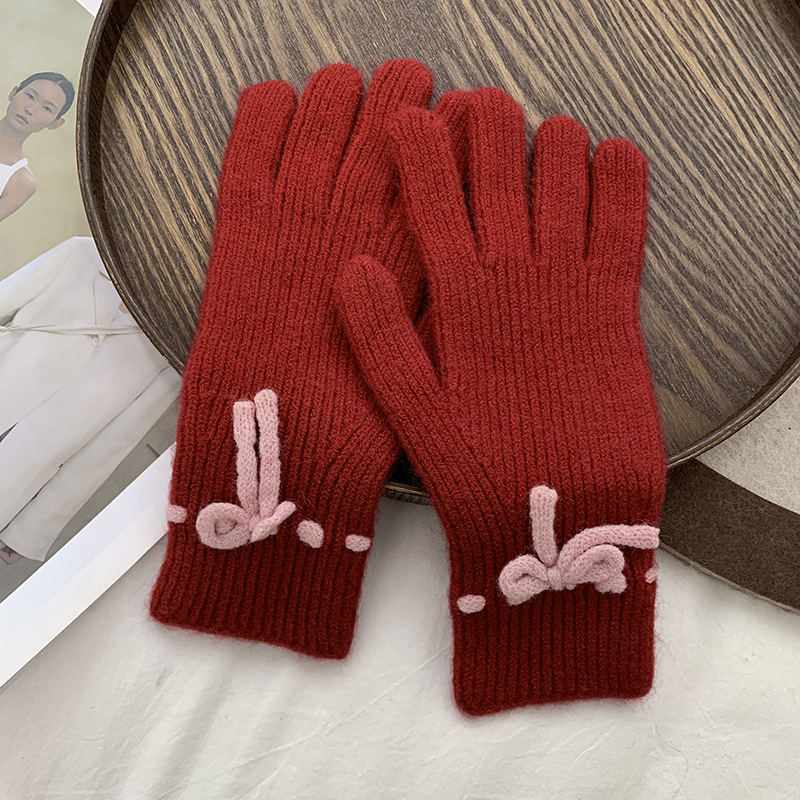 Guantes de ciclismo otoño y invierno nuevo tipo de mujer caliente pantalla táctil a prueba de viento y terciopelo caliente a prueba de frío guantes de lana de punto