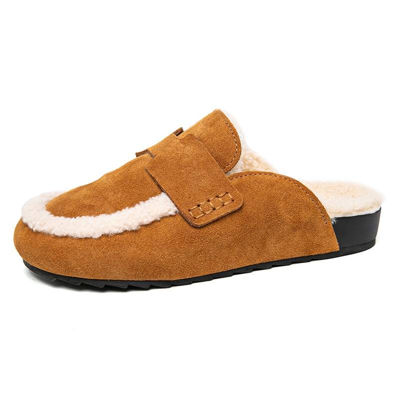 Retro Fashion Trendy New Wool Birkenstock Slippers Autumn and Winter Flats Wool Slippers Toe Half Slippers for Women
