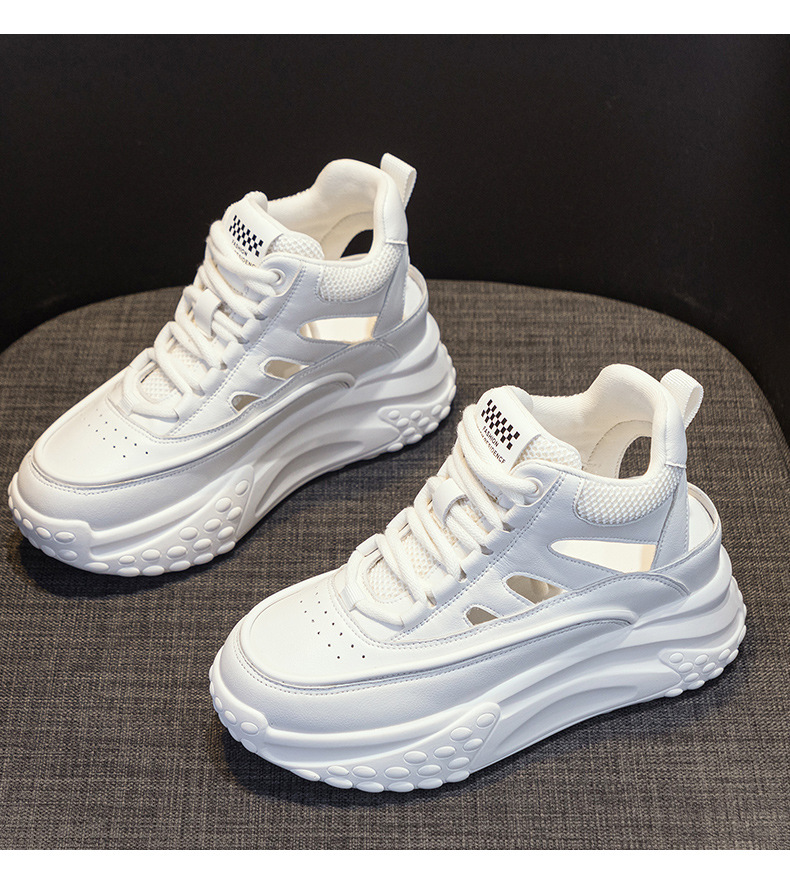 Giày sneaker nữ da thật đế dày phong cách bố mùa hè 2025 nhẹ tăng chiều cao — M2357 màu hồng, M2357 màu xanh lá cây, M2357 màu trắng chi tiết 17